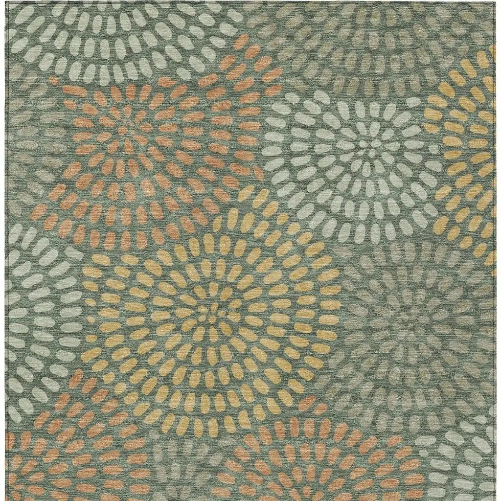 10' X 14' Green And Copper Geometric Washable Indoor Outdoor Area Rug Homeroots Outdoor