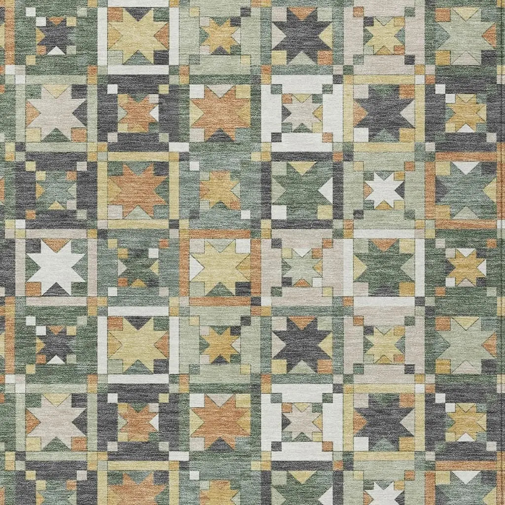 10' X 14' Green And Copper Patchwork Washable Indoor Outdoor Area Rug Homeroots Outdoor