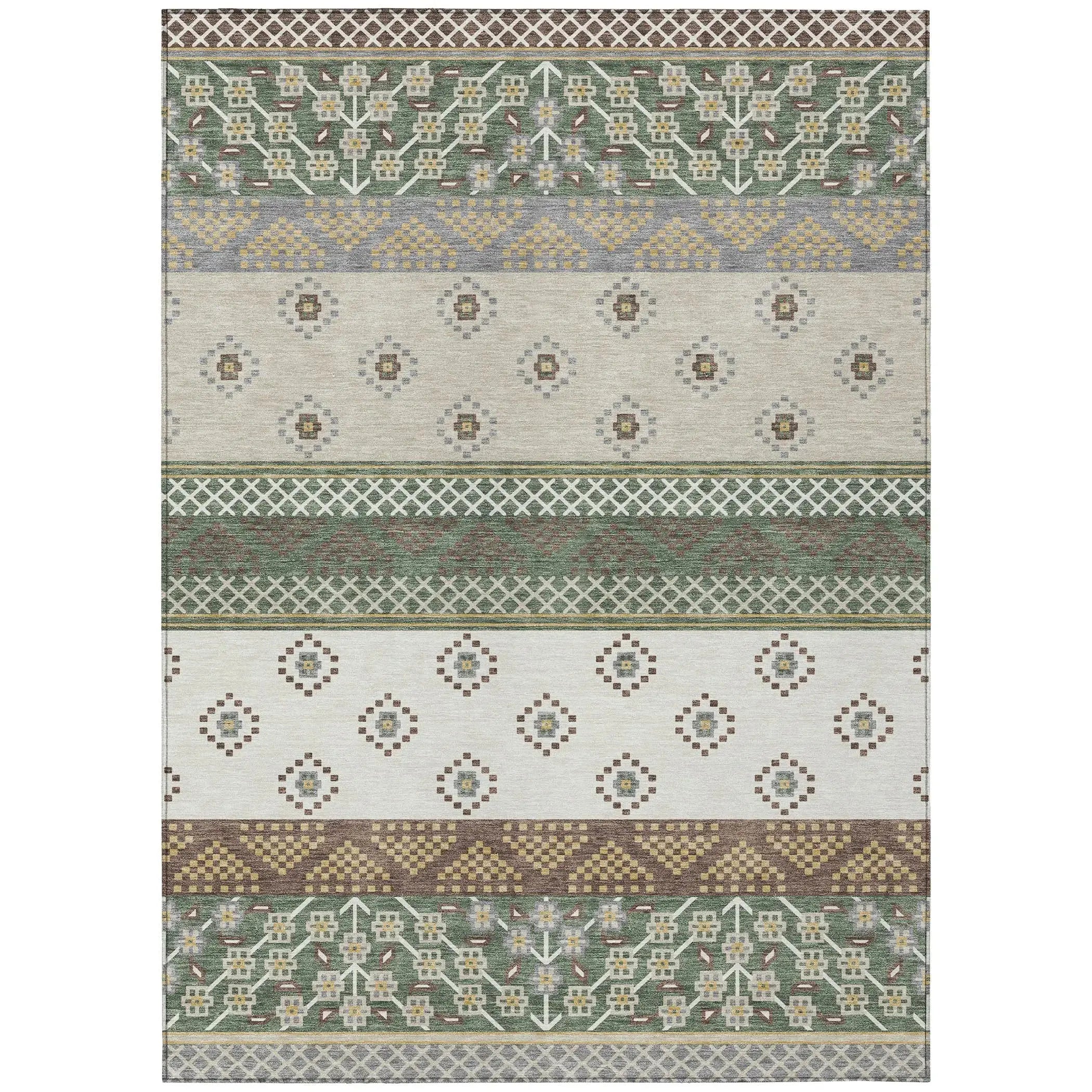 10' X 14' Green And Copper Striped Washable Indoor Outdoor Area Rug Homeroots Outdoor