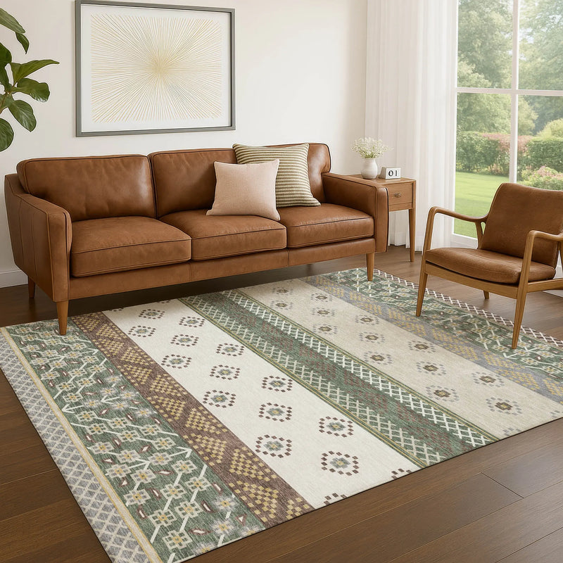 10' X 14' Green And Copper Striped Washable Indoor Outdoor Area Rug Homeroots Outdoor
