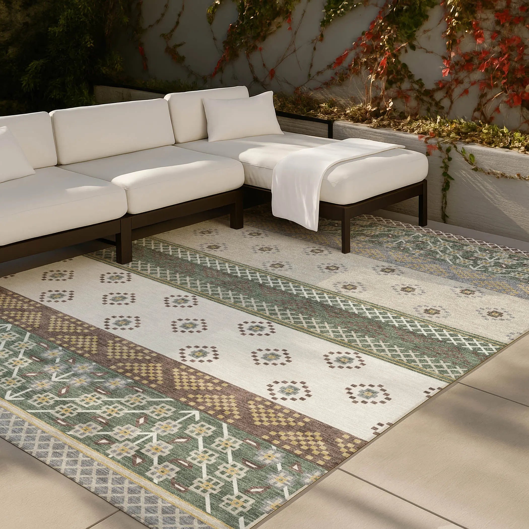 10' X 14' Green And Copper Striped Washable Indoor Outdoor Area Rug Homeroots Outdoor