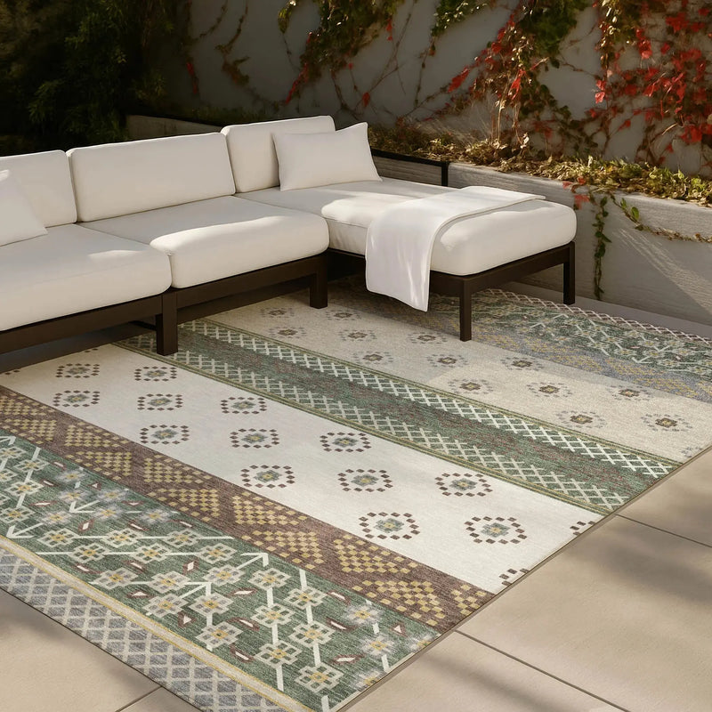 10' X 14' Green And Copper Striped Washable Indoor Outdoor Area Rug Homeroots Outdoor