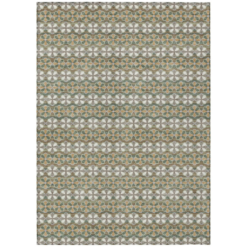 10' X 14' Green And Cream Striped Washable Indoor Outdoor Area Rug Homeroots Outdoor