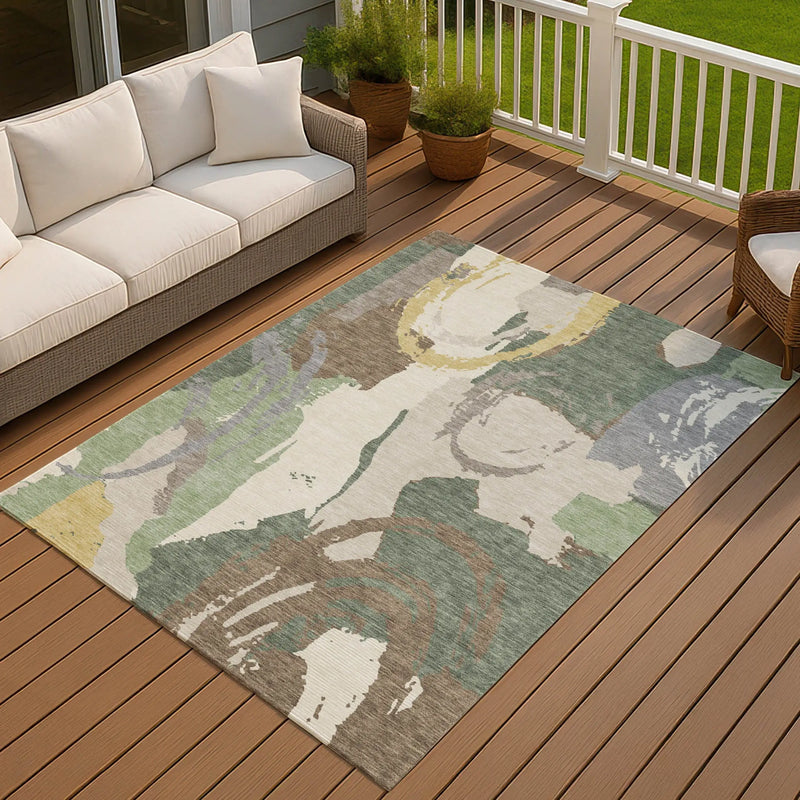 10' X 14' Green And Denim Blue Abstract Washable Indoor Outdoor Area Rug Homeroots Outdoor