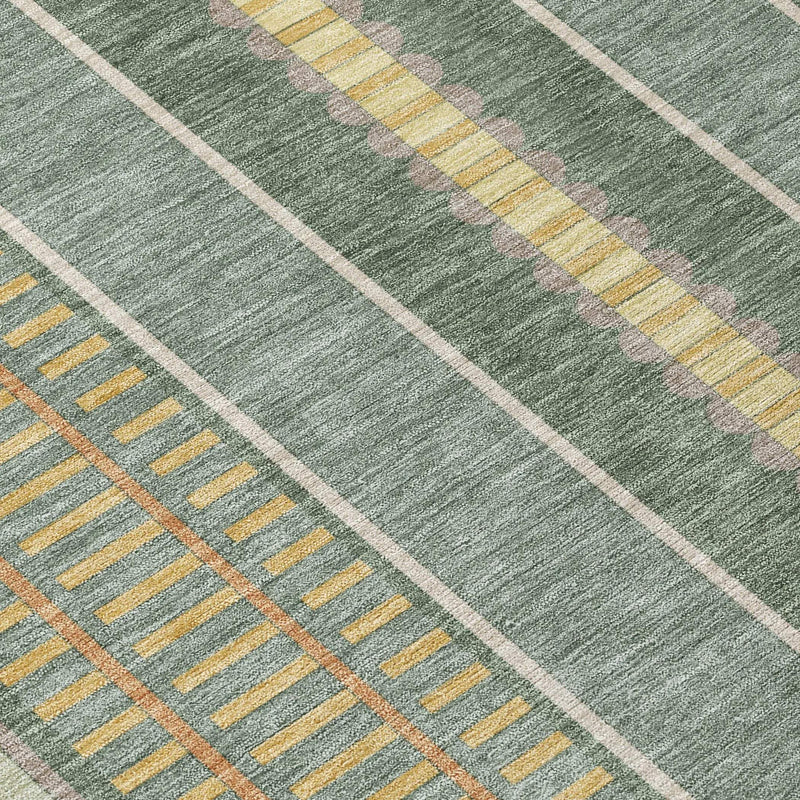 10' X 14' Green And Denim Blue Striped Washable Indoor Outdoor Area Rug Homeroots Outdoor
