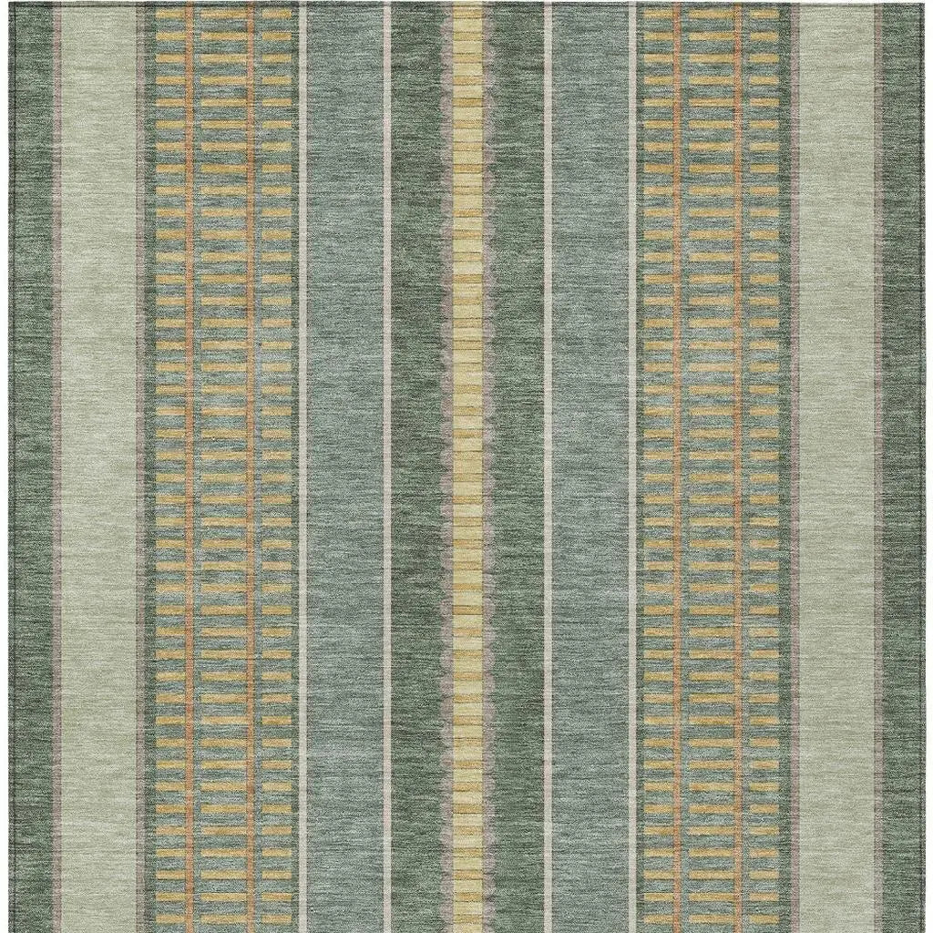 10' X 14' Green And Denim Blue Striped Washable Indoor Outdoor Area Rug Homeroots Outdoor