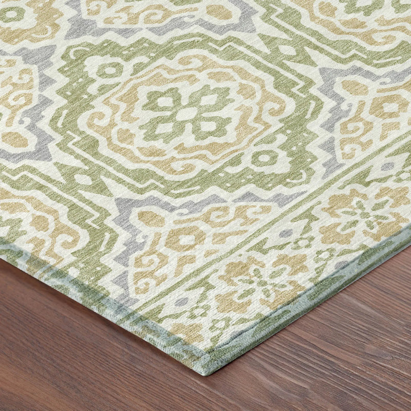 10' X 14' Green And Denim Blue Tribal Washable Indoor Outdoor Area Rug Homeroots Outdoor