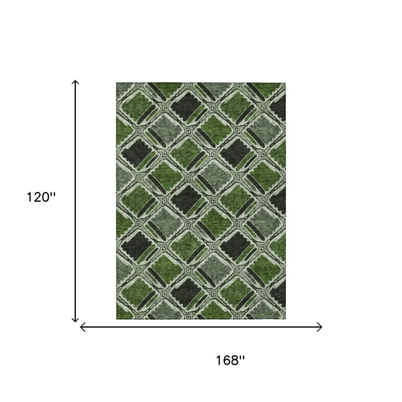 10' X 14' Green And Emerald Geometric Washable Indoor Outdoor Area Rug Homeroots Outdoor