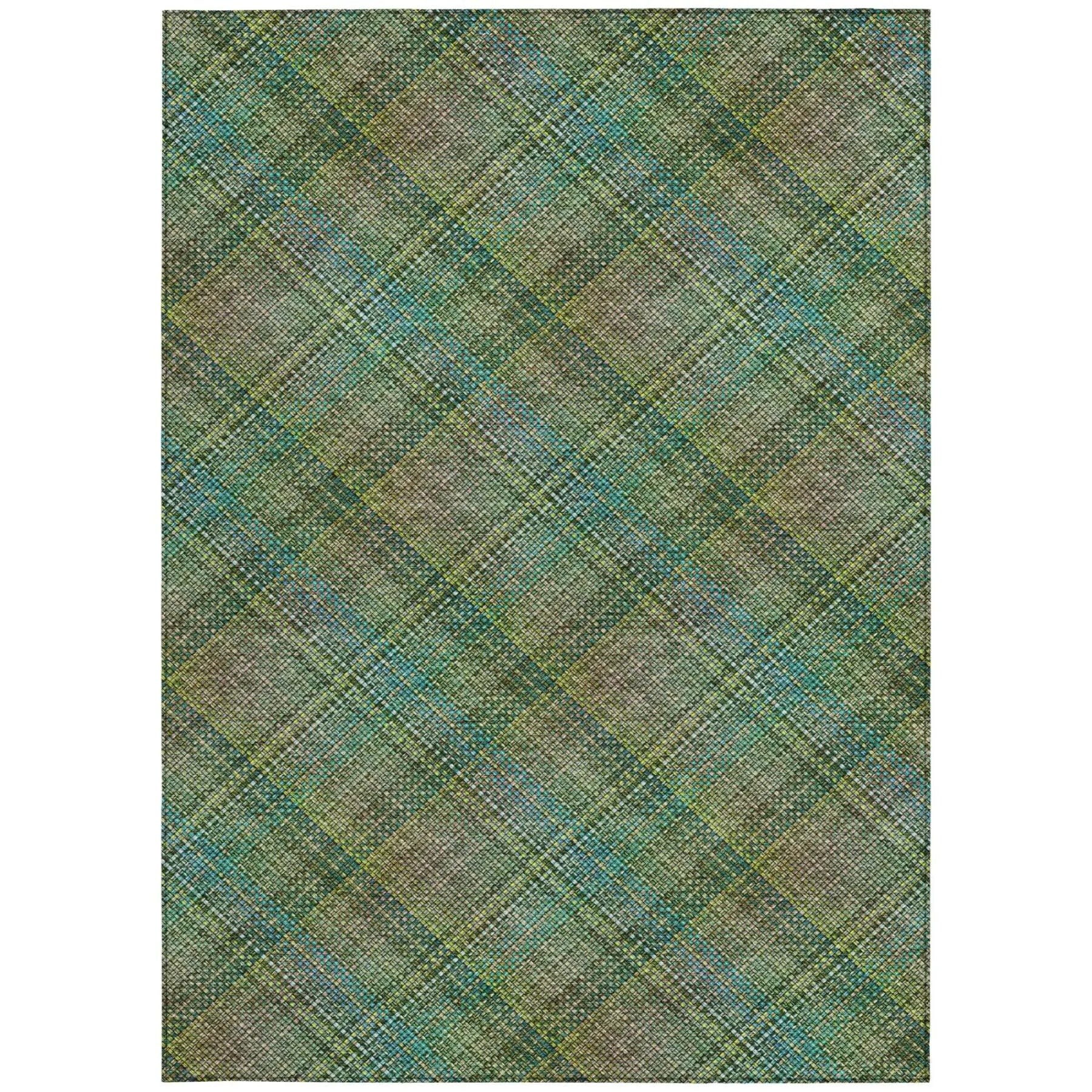 10' X 14' Green And Emerald Plaid Washable Indoor Outdoor Area Rug Homeroots Outdoor