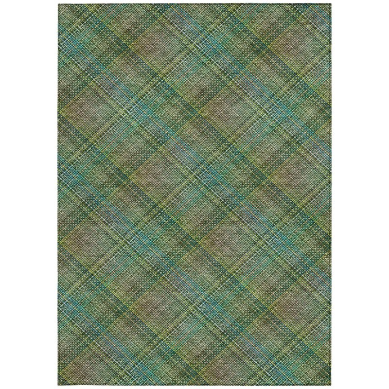 10' X 14' Green And Emerald Plaid Washable Indoor Outdoor Area Rug Homeroots Outdoor