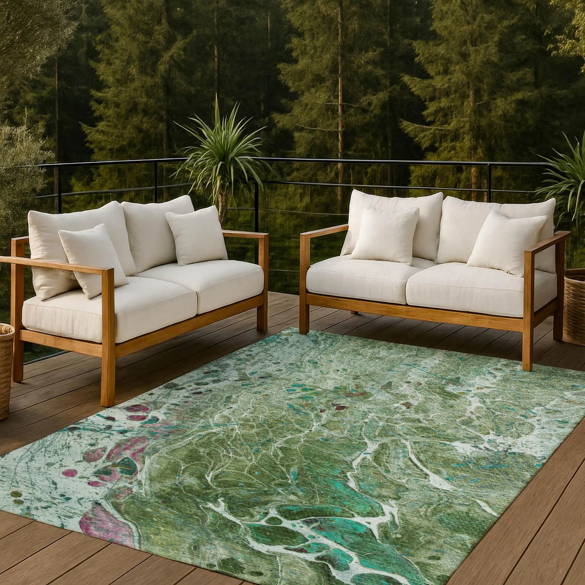 10' X 14' Green And Fern Green Abstract Washable Indoor Outdoor Area Rug Homeroots Outdoor