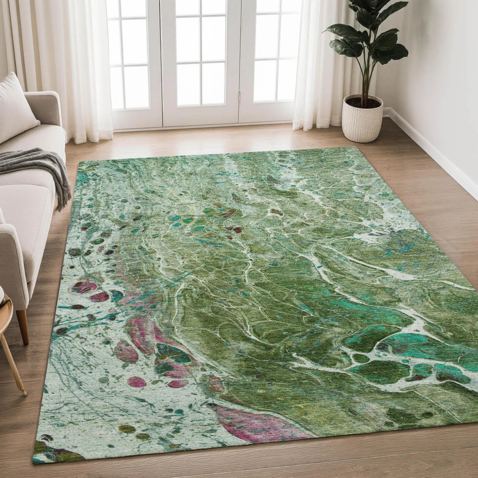 10' X 14' Green And Fern Green Abstract Washable Indoor Outdoor Area Rug Homeroots Outdoor
