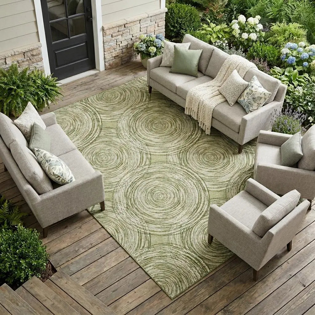 10' X 14' Green And Fern Green Geometric Washable Indoor Outdoor Area Rug Homeroots Outdoor