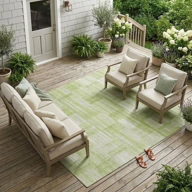 10' X 14' Green And Fern Green Striped Washable Indoor Outdoor Area Rug Homeroots Outdoor