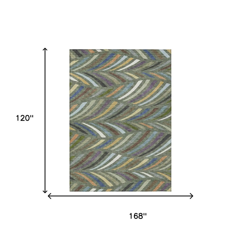 10' X 14' Green And Gold Abstract Washable Indoor Outdoor Area Rug Homeroots Outdoor