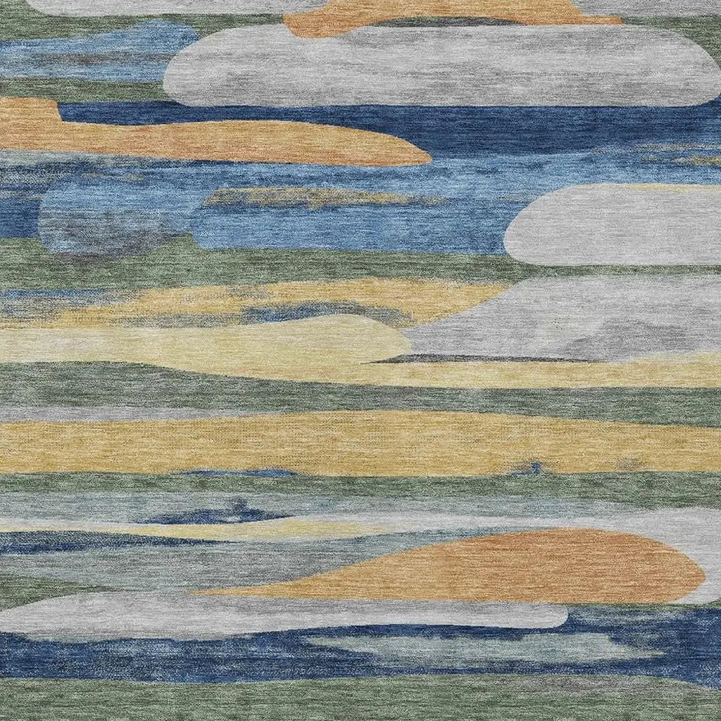 10' X 14' Green And Gold Abstract Washable Indoor Outdoor Area Rug Homeroots Outdoor