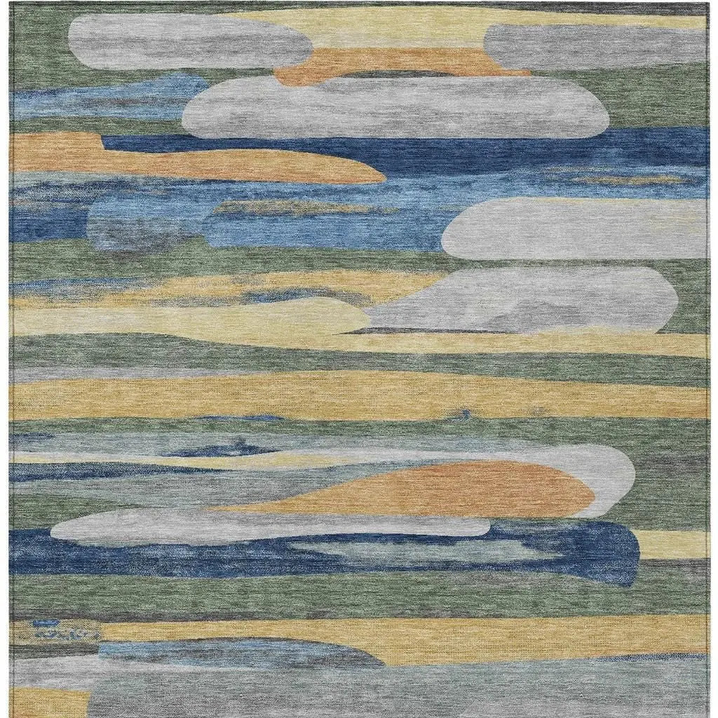 10' X 14' Green And Gold Abstract Washable Indoor Outdoor Area Rug Homeroots Outdoor