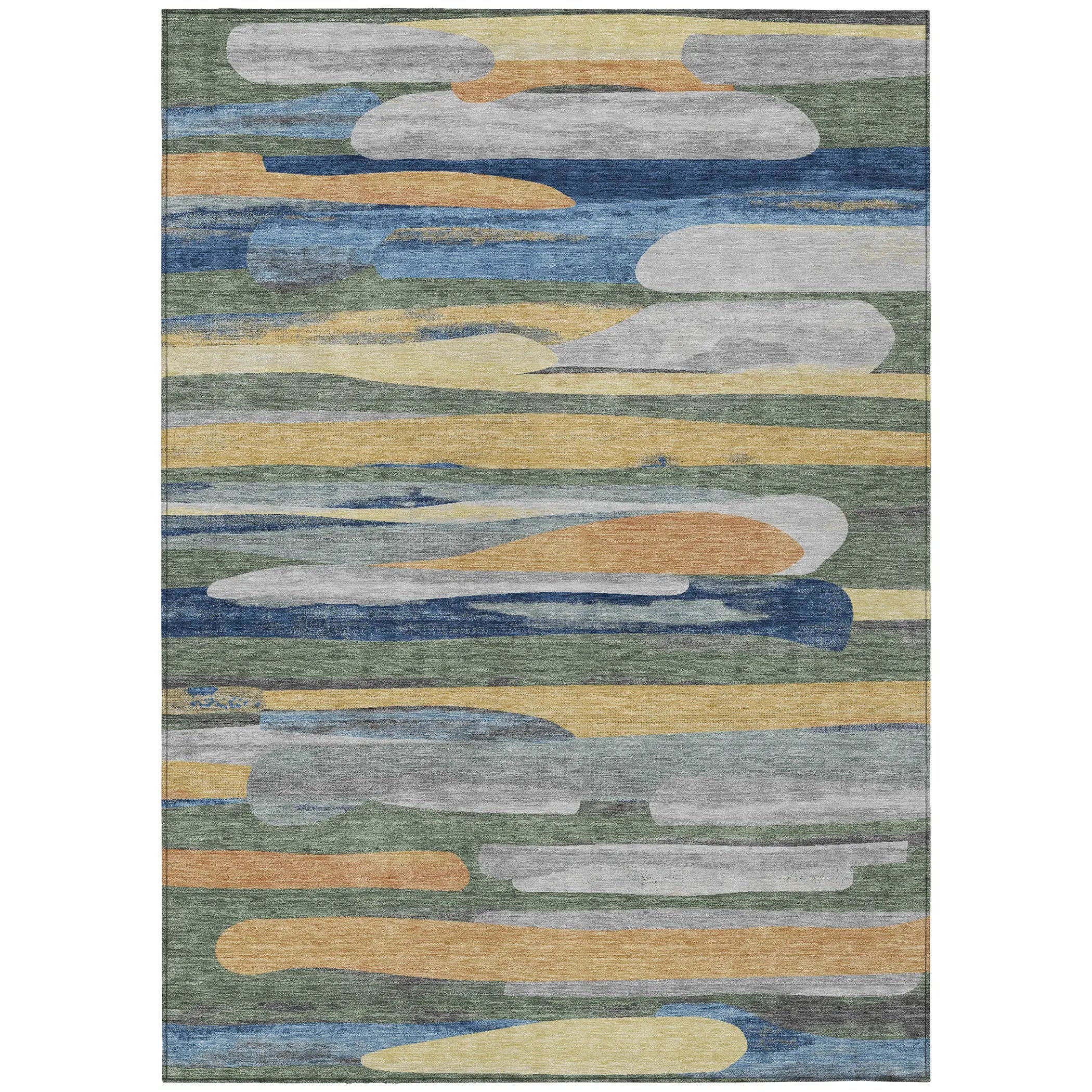 10' X 14' Green And Gold Abstract Washable Indoor Outdoor Area Rug Homeroots Outdoor