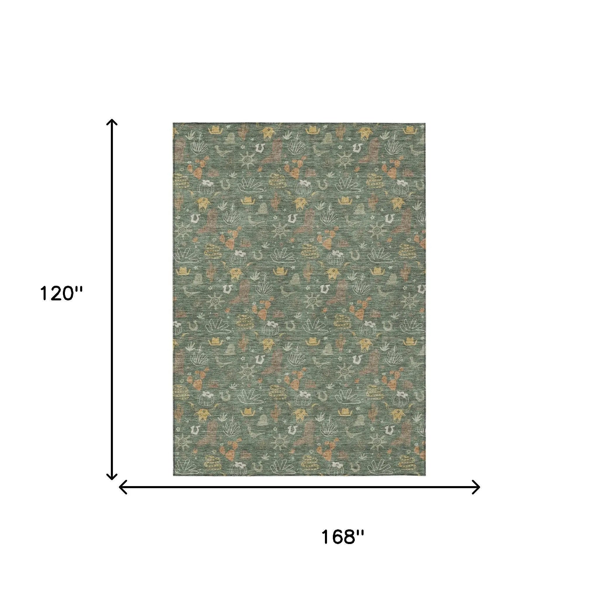 10' X 14' Green And Gold Cactus Washable Indoor Outdoor Area Rug Homeroots Outdoor