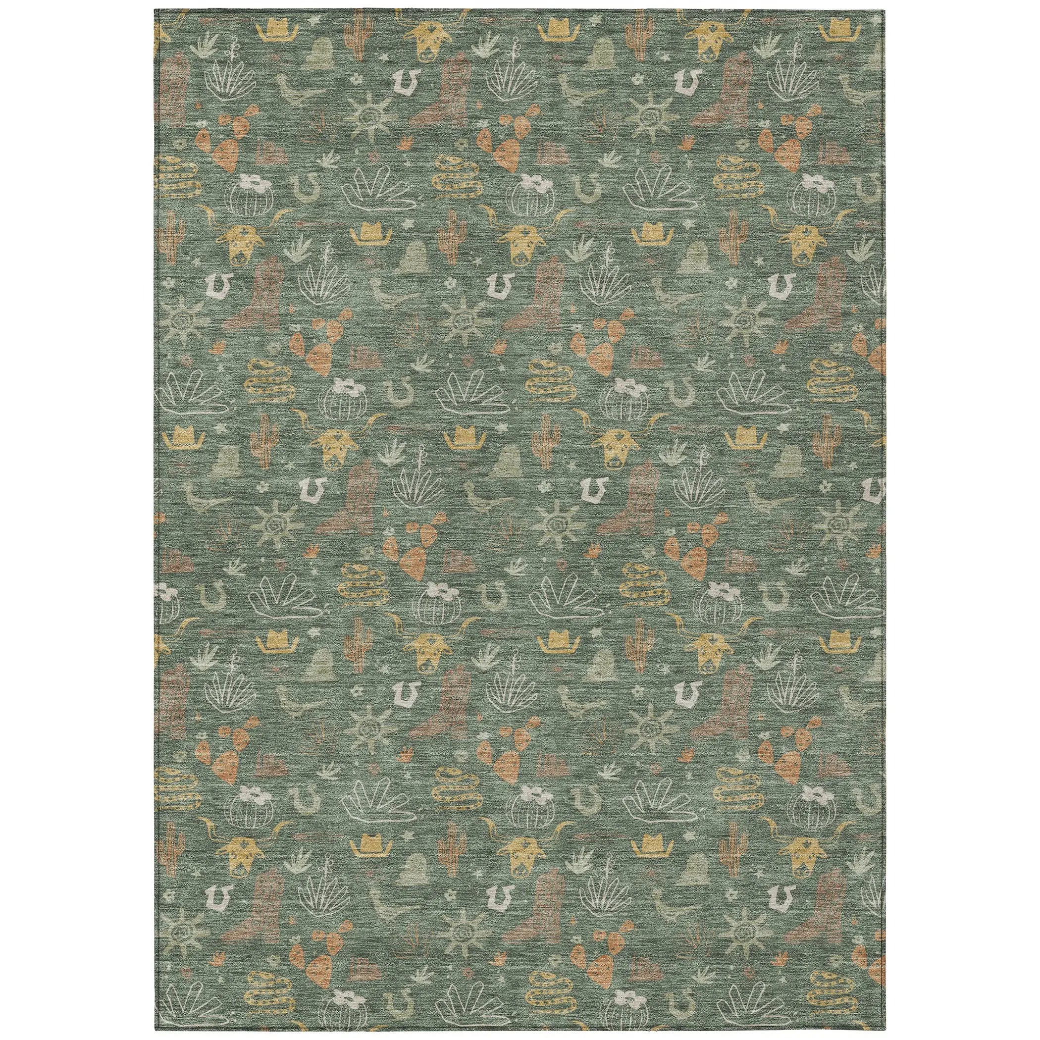 10' X 14' Green And Gold Cactus Washable Indoor Outdoor Area Rug Homeroots Outdoor