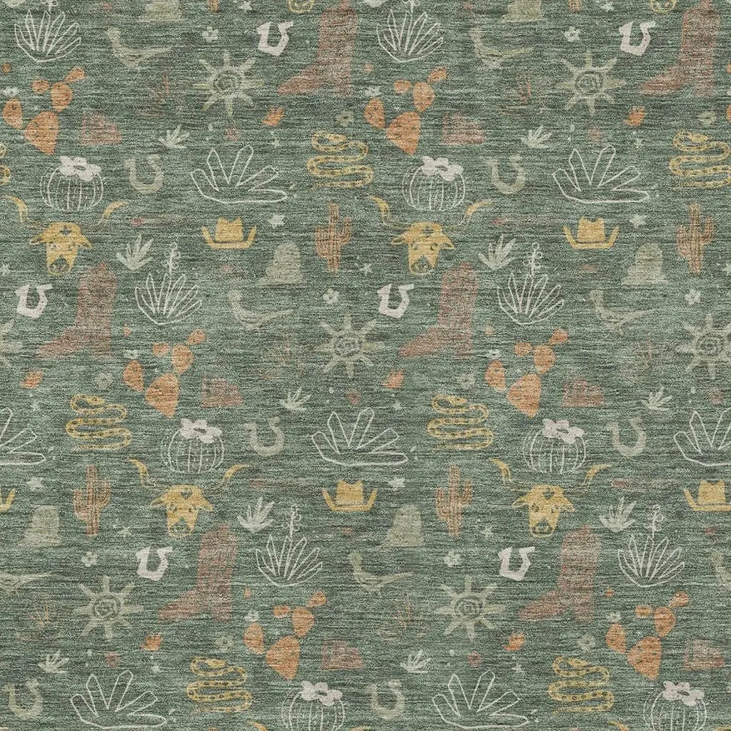 10' X 14' Green And Gold Cactus Washable Indoor Outdoor Area Rug Homeroots Outdoor