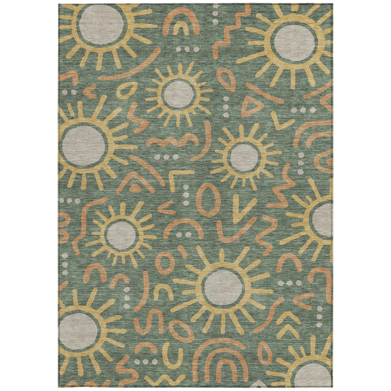 10' X 14' Green And Gold Geometric Washable Indoor Outdoor Area Rug Homeroots Outdoor