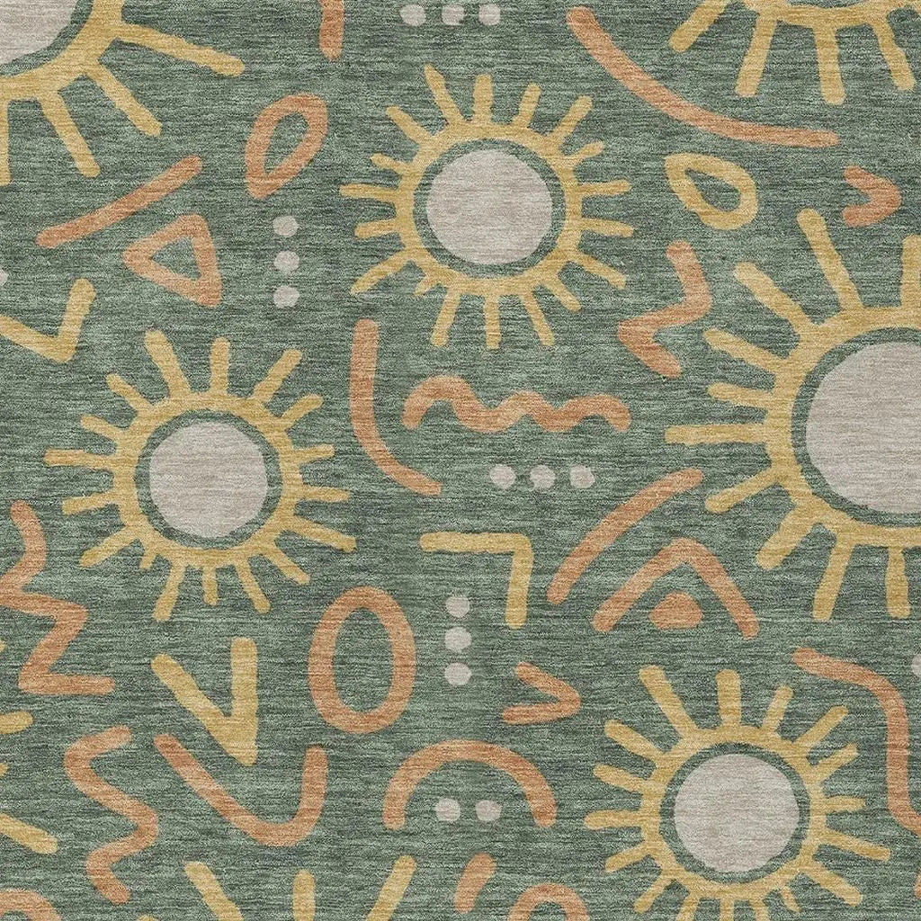 10' X 14' Green And Gold Geometric Washable Indoor Outdoor Area Rug Homeroots Outdoor