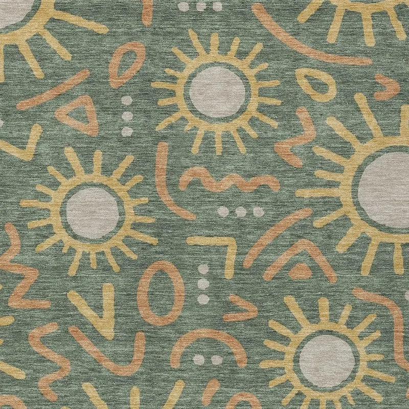 10' X 14' Green And Gold Geometric Washable Indoor Outdoor Area Rug Homeroots Outdoor