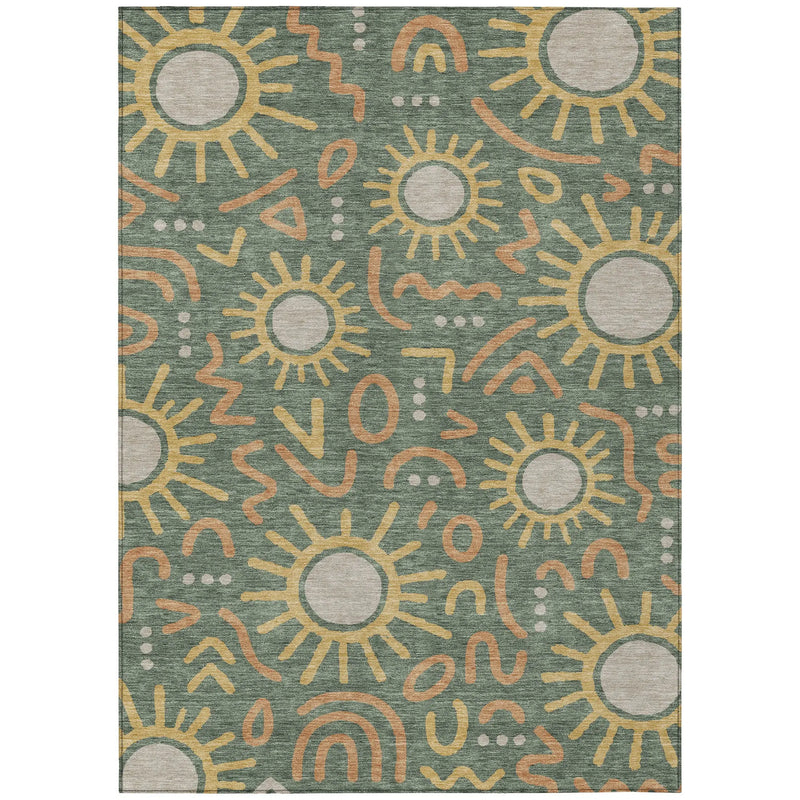 10' X 14' Green And Gold Geometric Washable Indoor Outdoor Area Rug Homeroots Outdoor