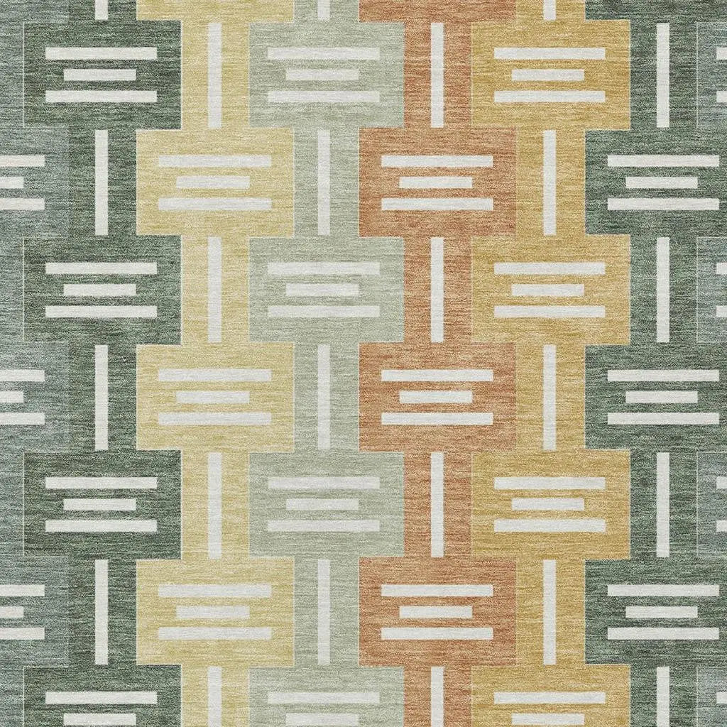 10' X 14' Green And Gold Geometric Washable Indoor Outdoor Area Rug Homeroots Outdoor