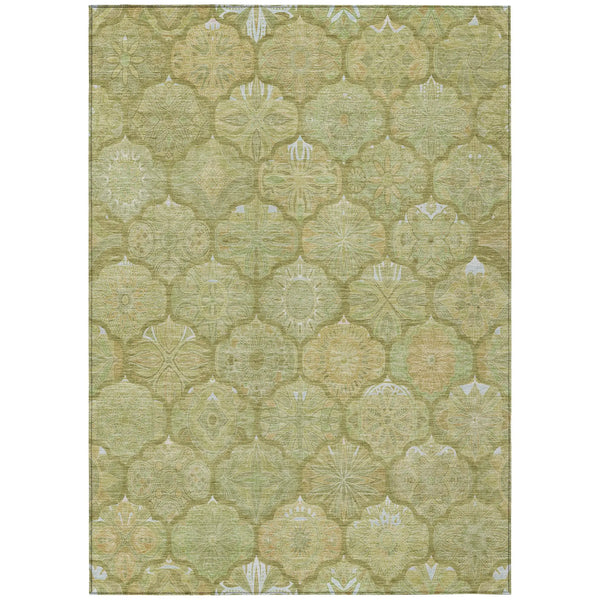 10' X 14' Green And Gold Ogee Washable Indoor Outdoor Area Rug Homeroots Outdoor
