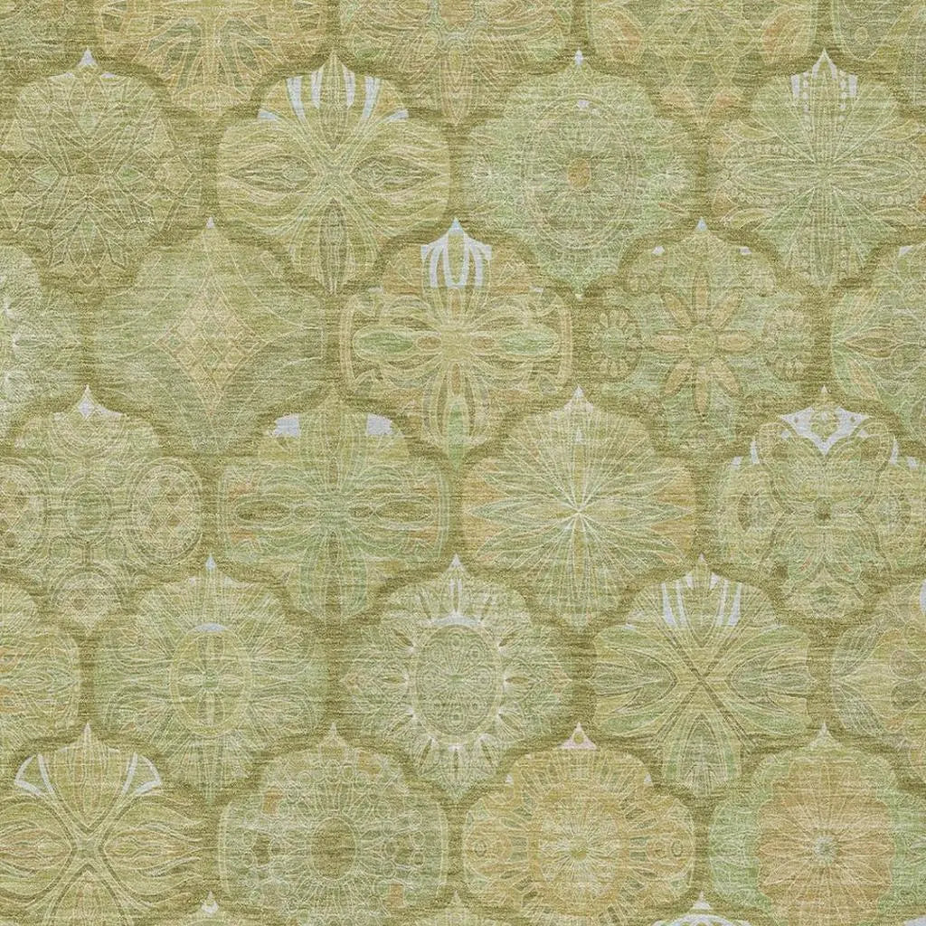 10' X 14' Green And Gold Ogee Washable Indoor Outdoor Area Rug Homeroots Outdoor