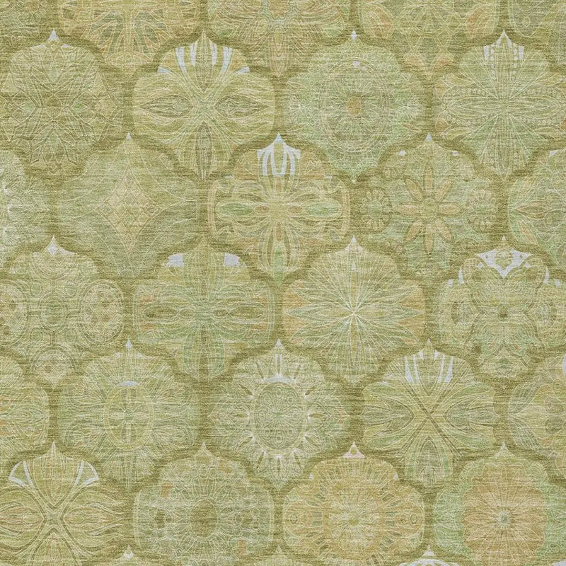 10' X 14' Green And Gold Ogee Washable Indoor Outdoor Area Rug Homeroots Outdoor