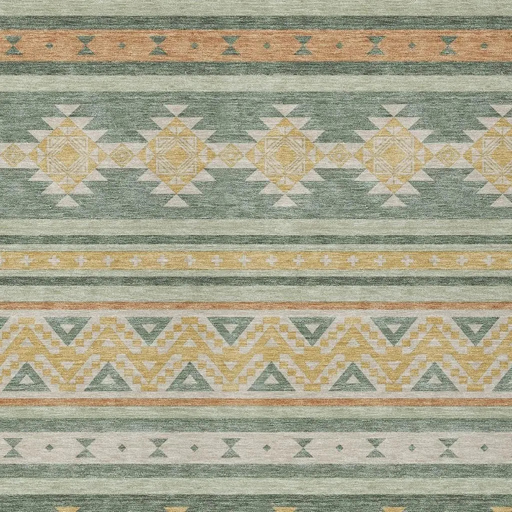10' X 14' Green And Gold Southwestern Washable Indoor Outdoor Area Rug Homeroots Outdoor
