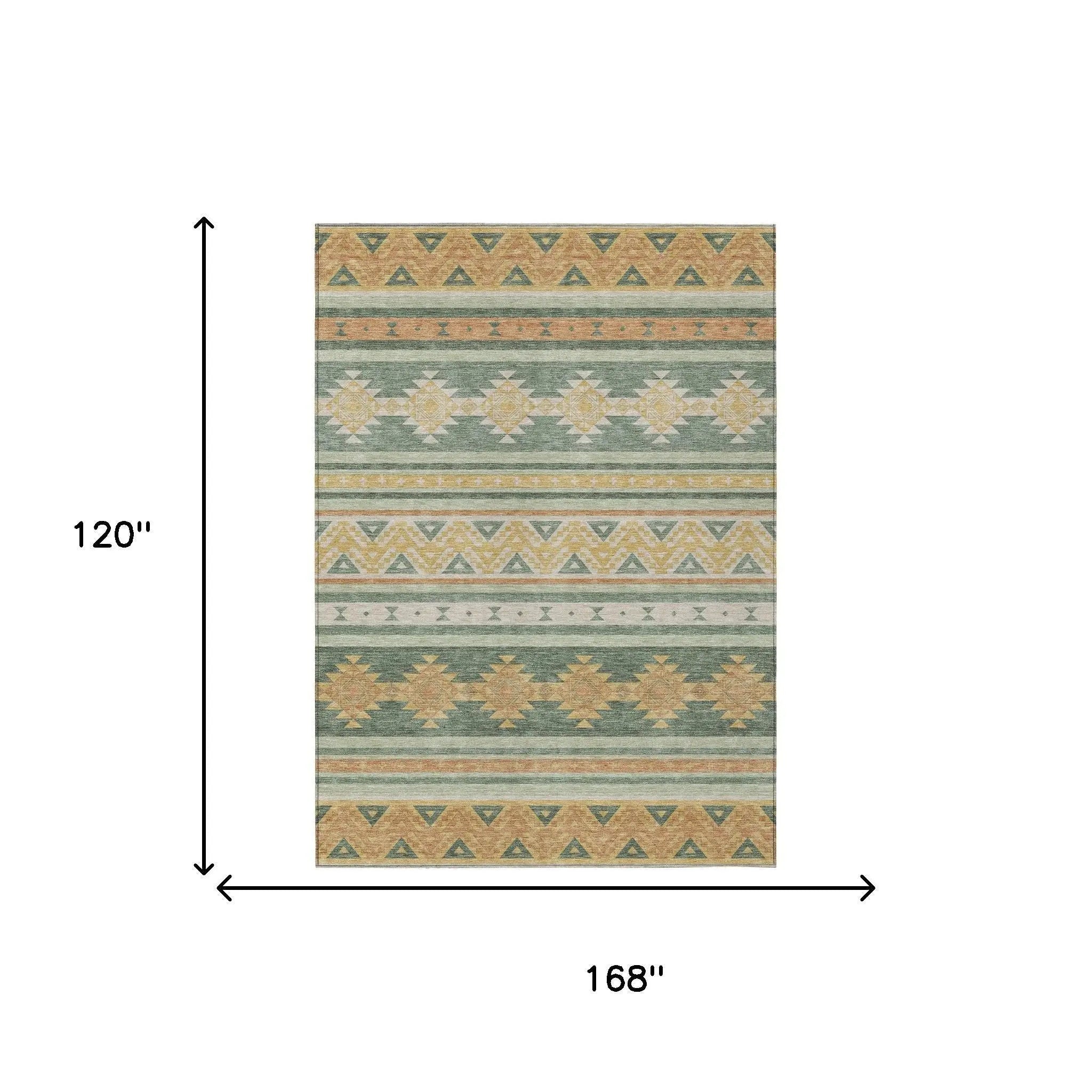 10' X 14' Green And Gold Southwestern Washable Indoor Outdoor Area Rug Homeroots Outdoor