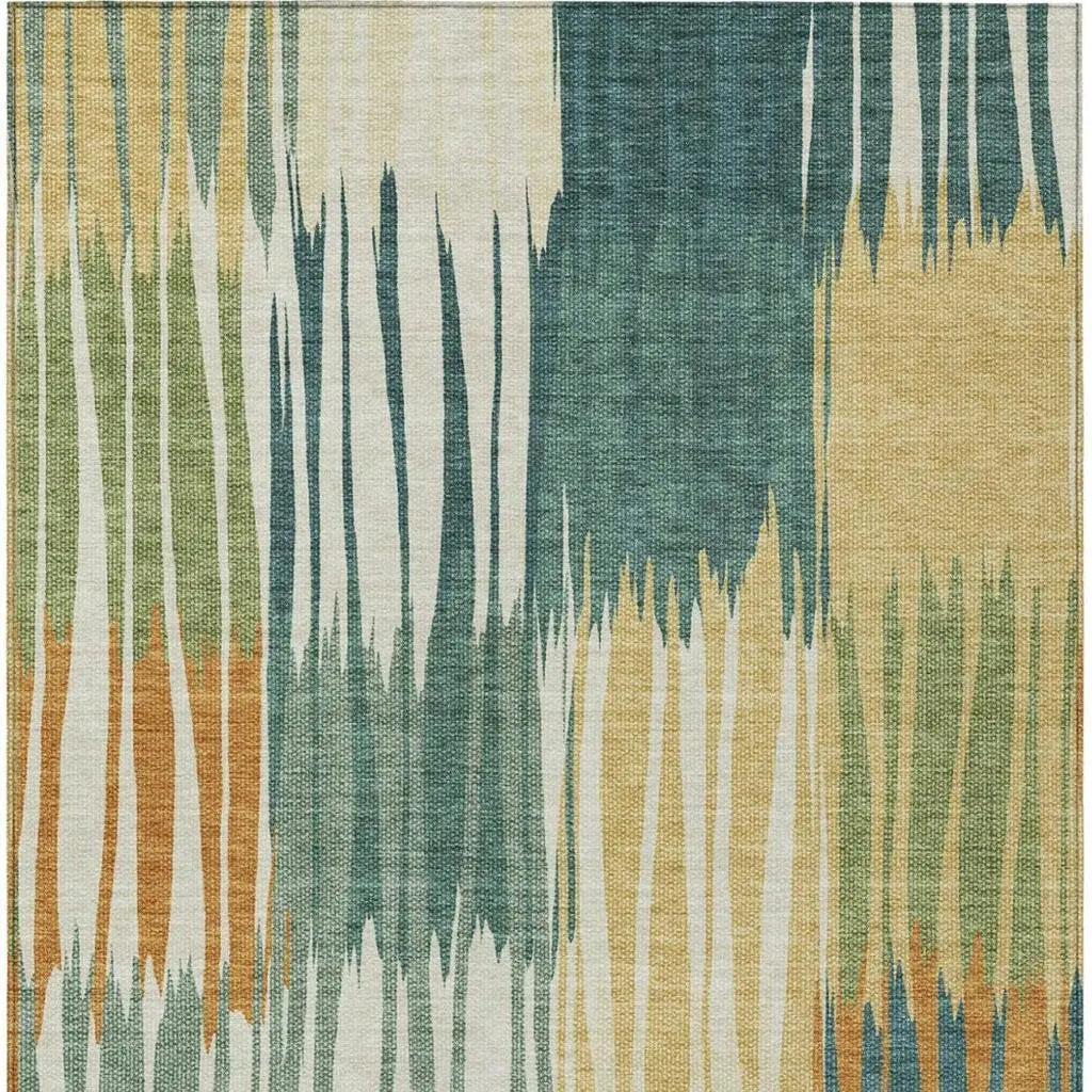 10' X 14' Green And Gold Striped Washable Indoor Outdoor Area Rug Homeroots Outdoor