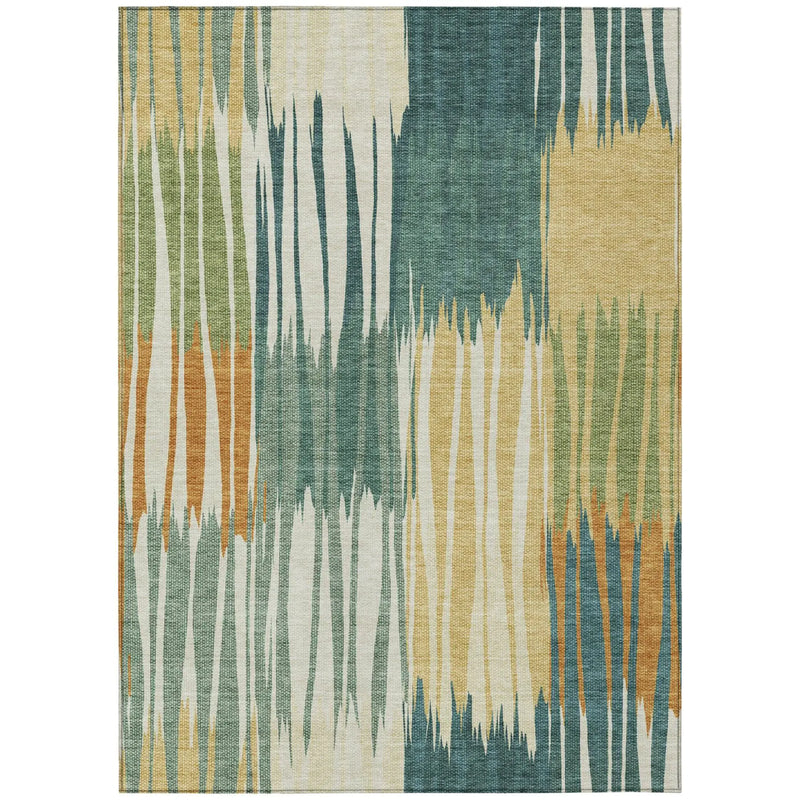 10' X 14' Green And Gold Striped Washable Indoor Outdoor Area Rug Homeroots Outdoor