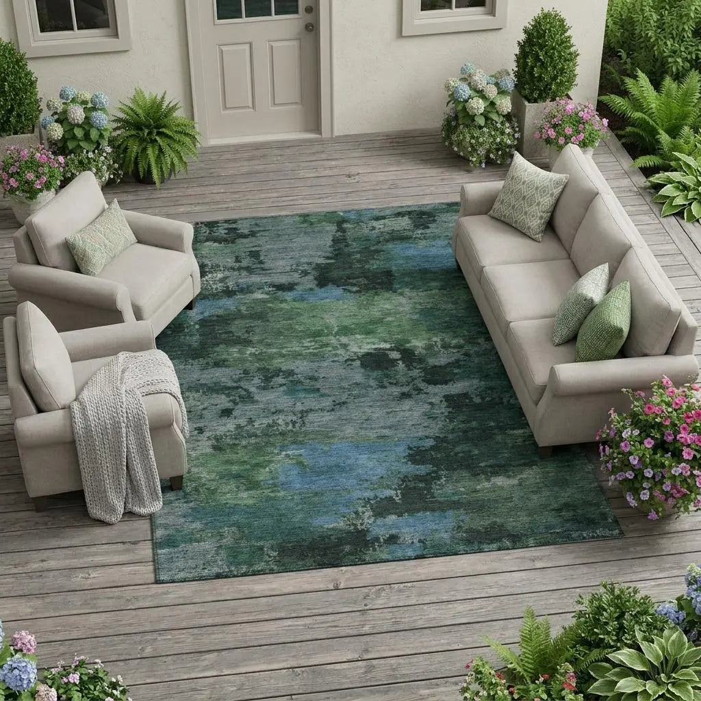 10' X 14' Green And Graphite Abstract Washable Indoor Outdoor Area Rug Homeroots Outdoor