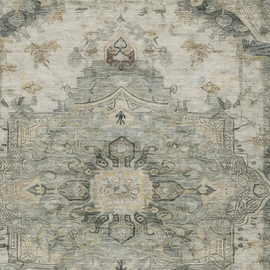 10' X 14' Green And Graphite Floral Medallion Washable Indoor Outdoor Area Rug Homeroots Outdoor