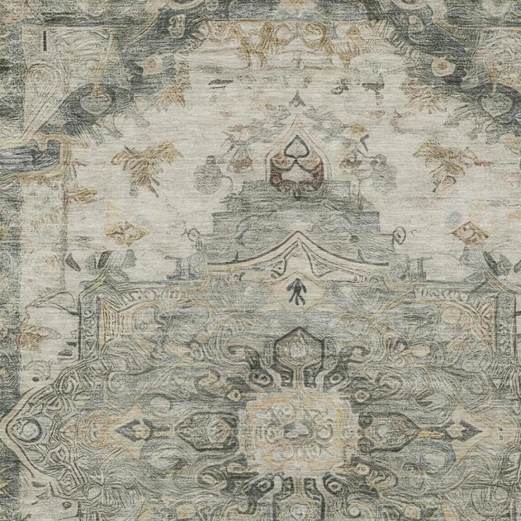 10' X 14' Green And Graphite Floral Medallion Washable Indoor Outdoor Area Rug Homeroots Outdoor