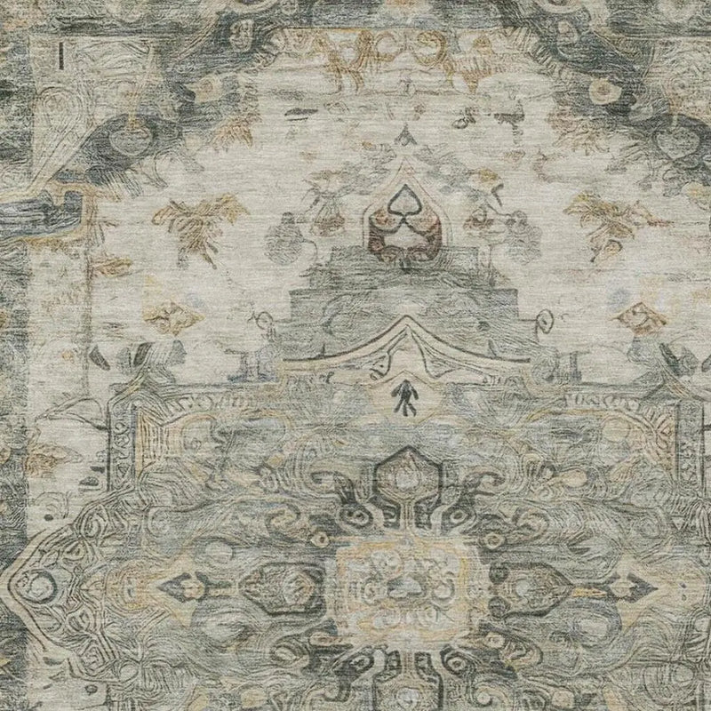 10' X 14' Green And Graphite Floral Medallion Washable Indoor Outdoor Area Rug Homeroots Outdoor