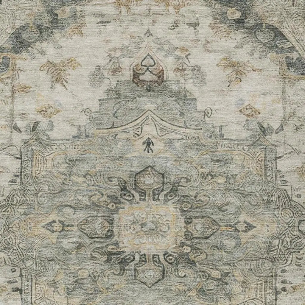 10' X 14' Green And Graphite Floral Medallion Washable Indoor Outdoor Area Rug Homeroots Outdoor
