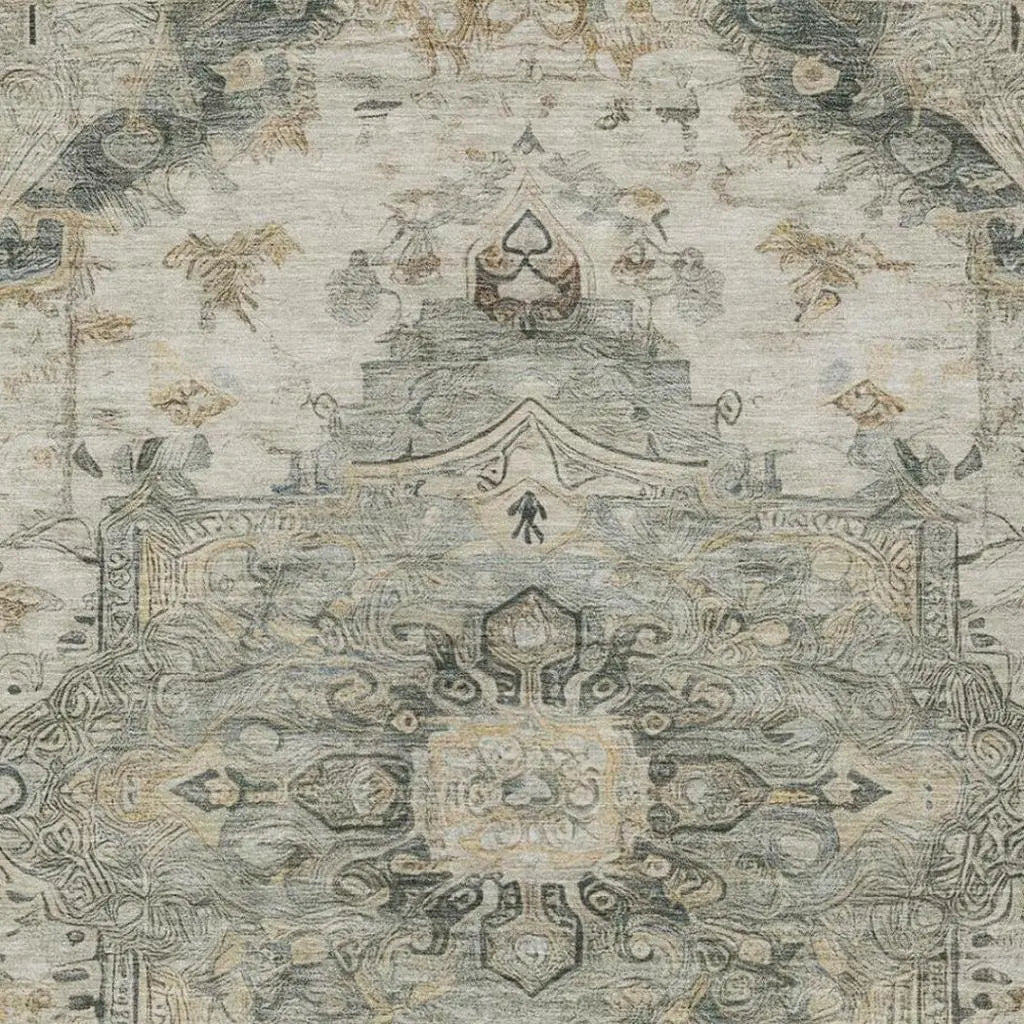 10' X 14' Green And Graphite Floral Medallion Washable Indoor Outdoor Area Rug Homeroots Outdoor