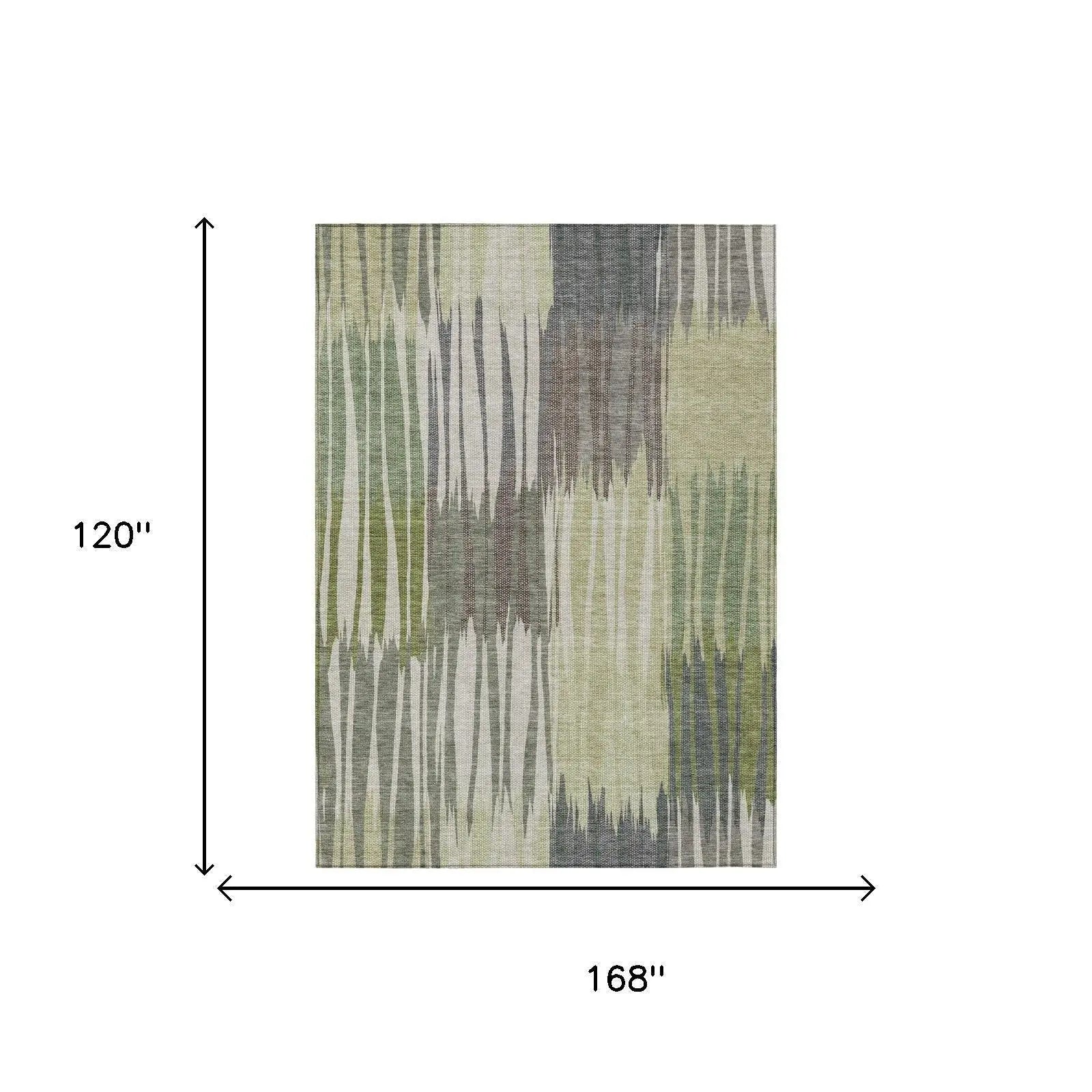 10' X 14' Green And Graphite Striped Washable Indoor Outdoor Area Rug Homeroots Outdoor