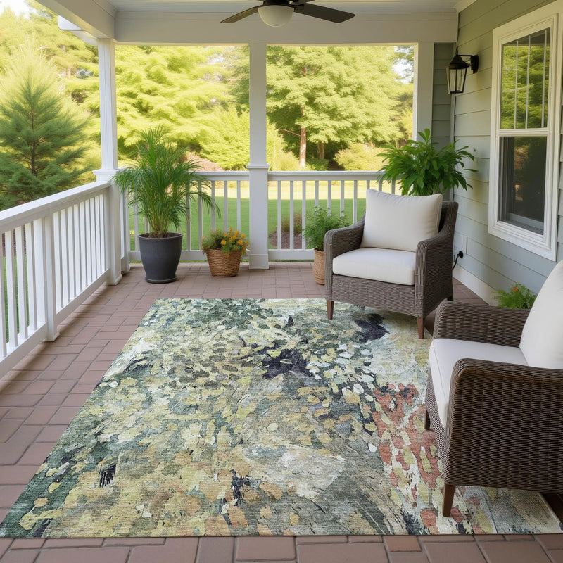 10' X 14' Green And Gray Abstract Washable Indoor Outdoor Area Rug Homeroots Outdoor