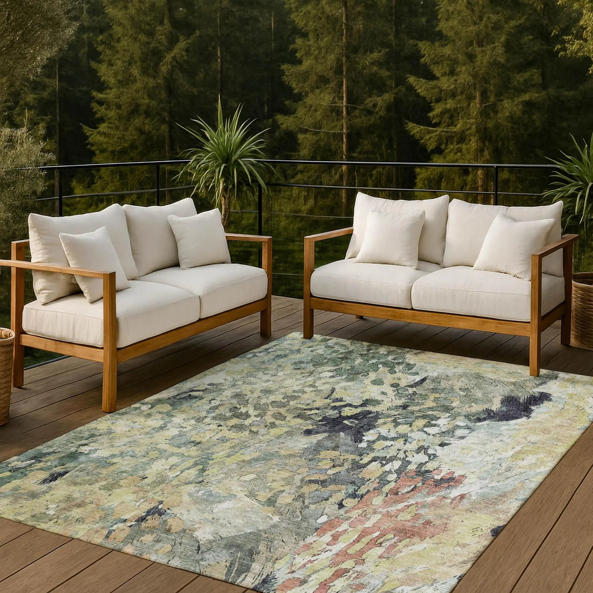 10' X 14' Green And Gray Abstract Washable Indoor Outdoor Area Rug Homeroots Outdoor