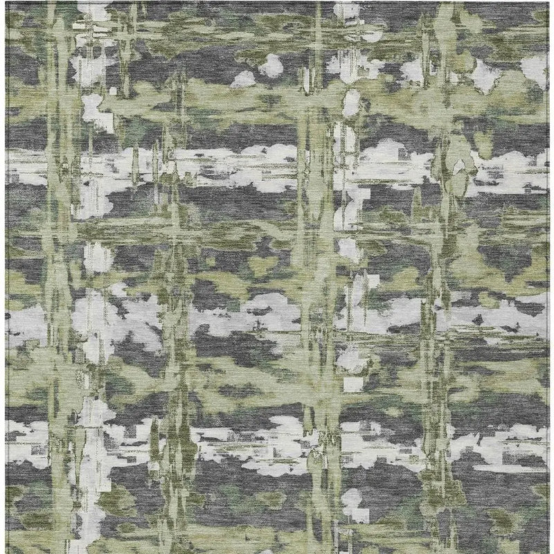 10' X 14' Green And Gray Abstract Washable Indoor Outdoor Area Rug Homeroots Outdoor