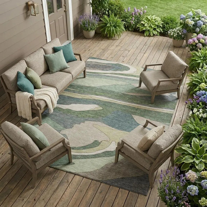 10' X 14' Green And Gray Abstract Washable Indoor Outdoor Area Rug Homeroots Outdoor