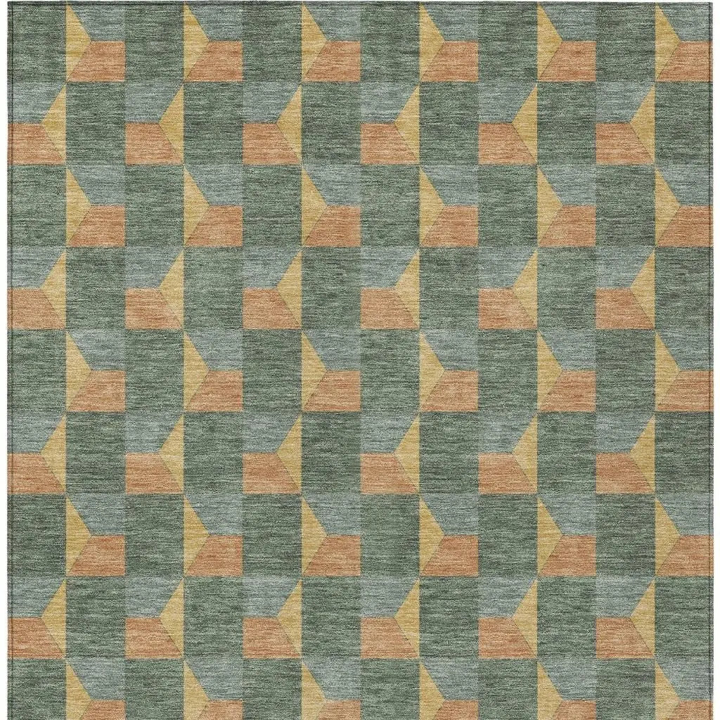 10' X 14' Green And Gray Geometric Washable Indoor Outdoor Area Rug Homeroots Outdoor