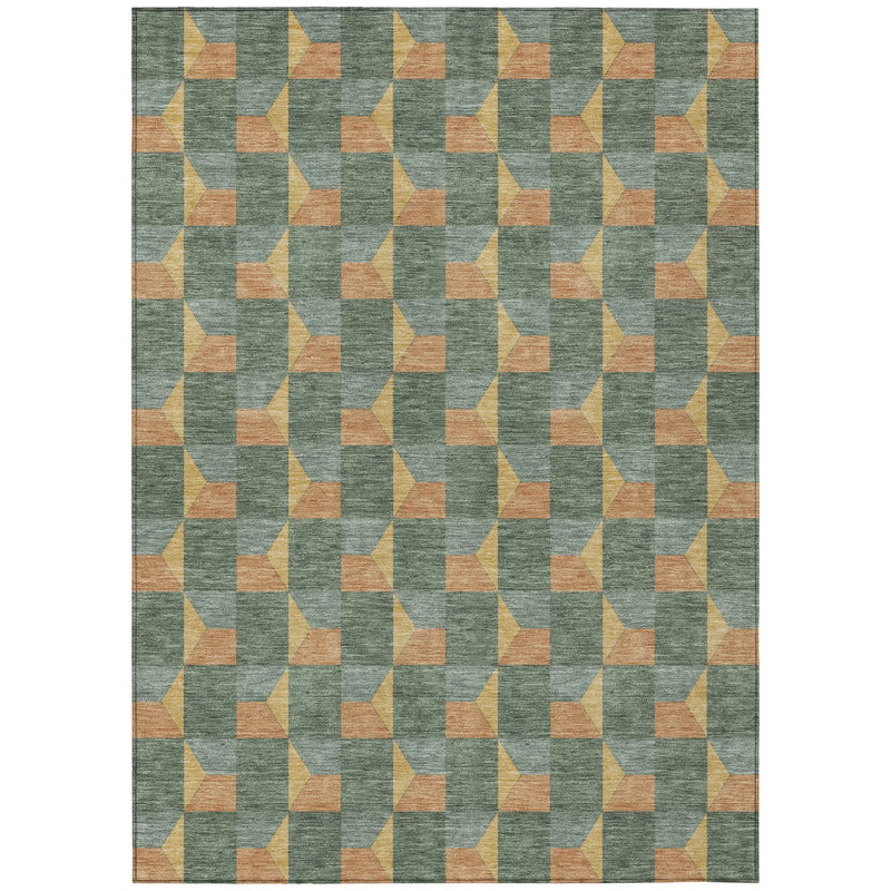 10' X 14' Green And Gray Geometric Washable Indoor Outdoor Area Rug Homeroots Outdoor